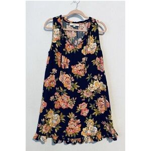 LOFT Navy Floral Sleeveless Dress